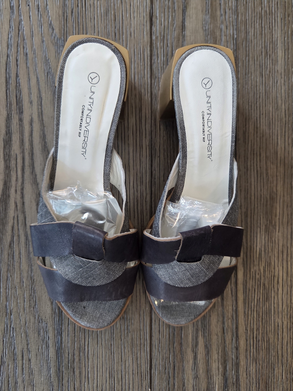 Unity in Diversity Brown and Gray Slip-On Block Heel Mules - Picture 3 of 8